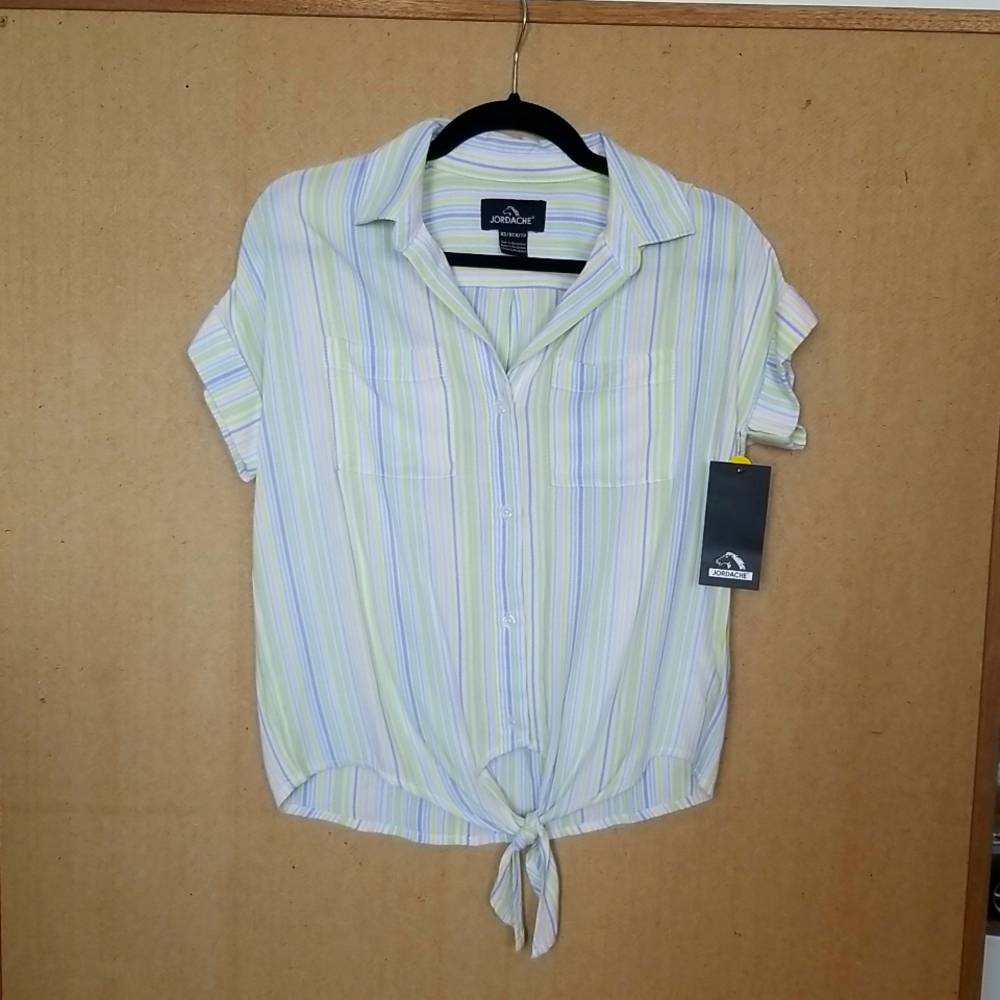 Jordache ss tie front stripe shirt size xs